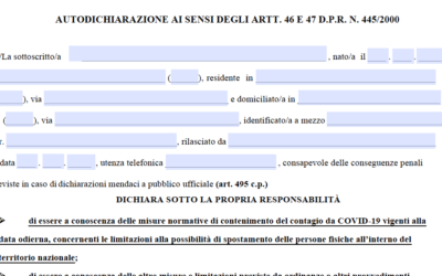 Autocertificazione, ritorna il modulo per gli spostamenti